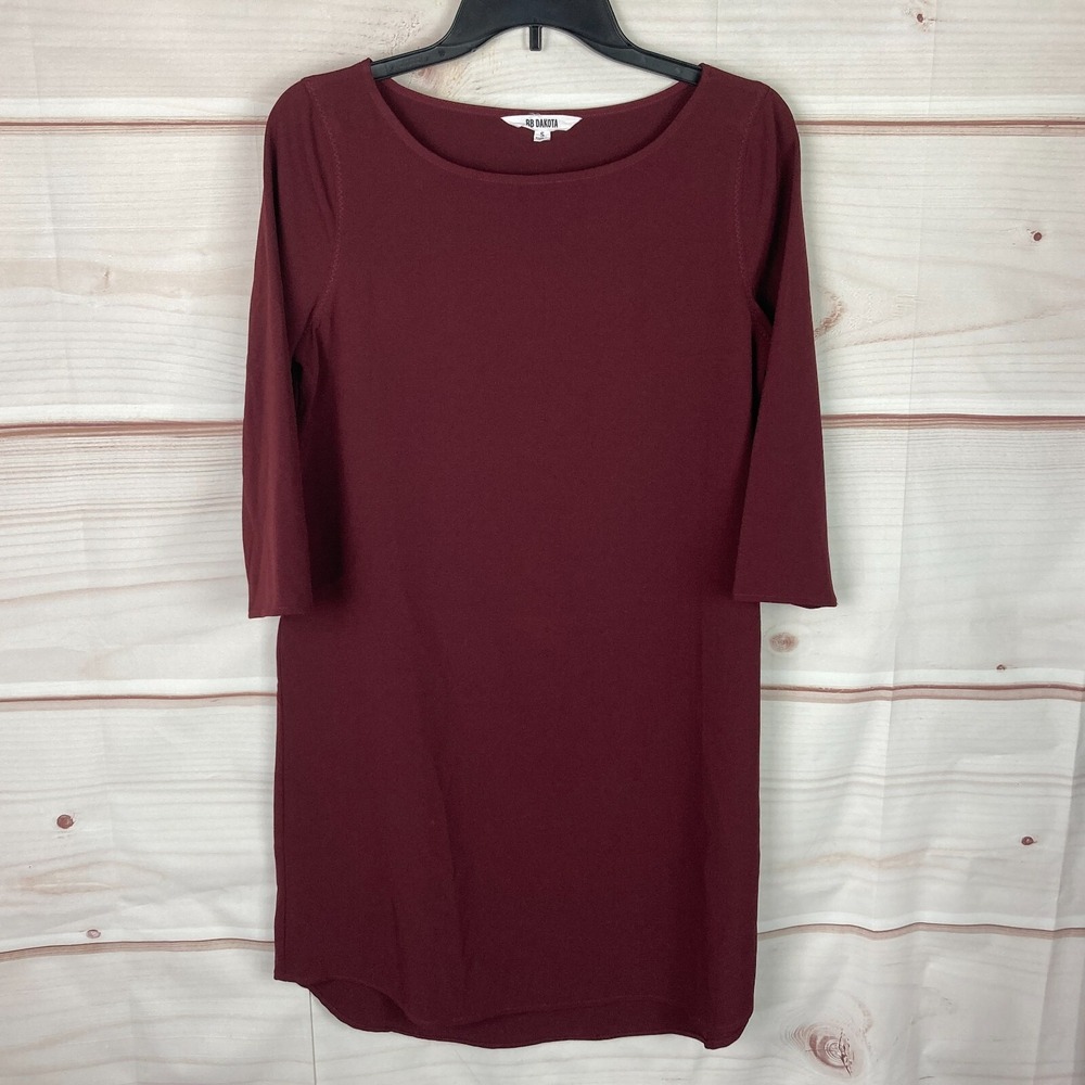 BB Dakota Dress Womens Small Red Boat Neck Woven Shift Pullover 3/4 Sleeves
